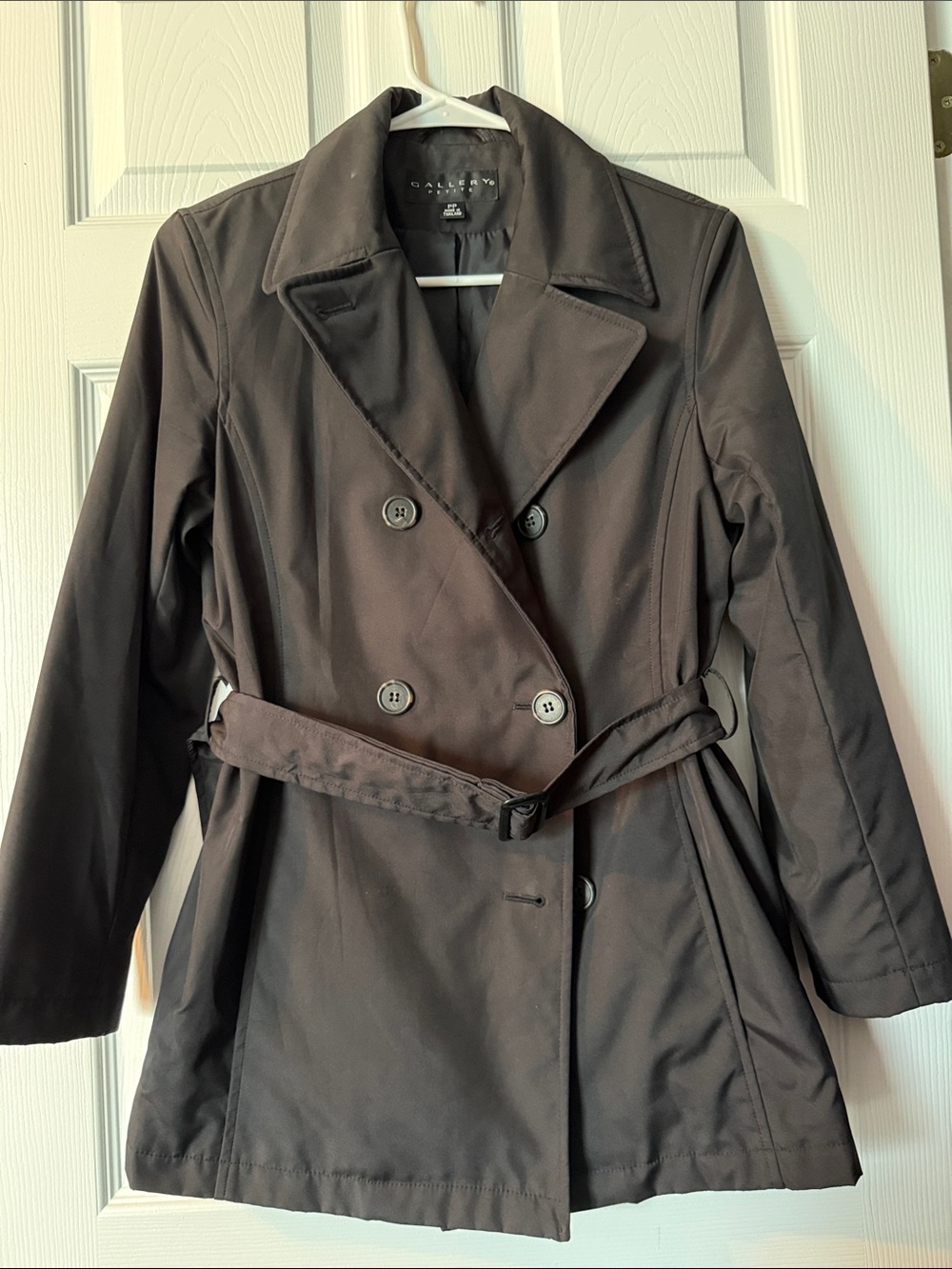 Gallery Dark Brown Double-Breasted Trench Coat with Belt